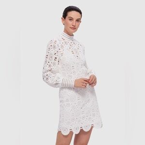 LEO LIN Daisy Crochet Long Sleeve Mini Dress - Snow - Size Small